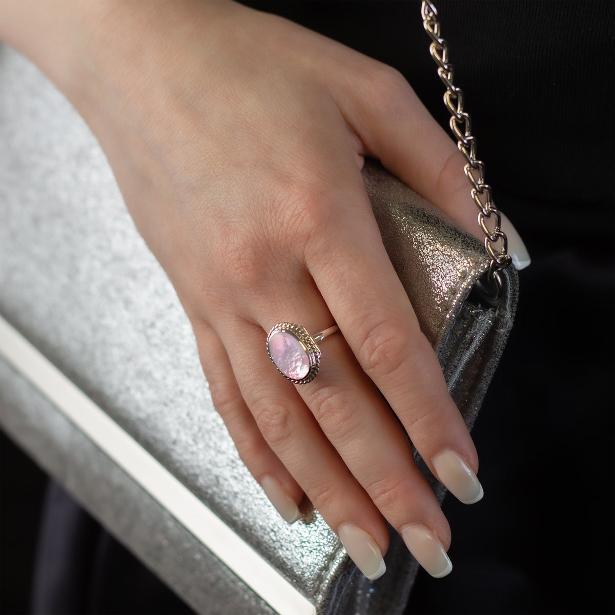 Pink Mother of Pearl Locket Ring