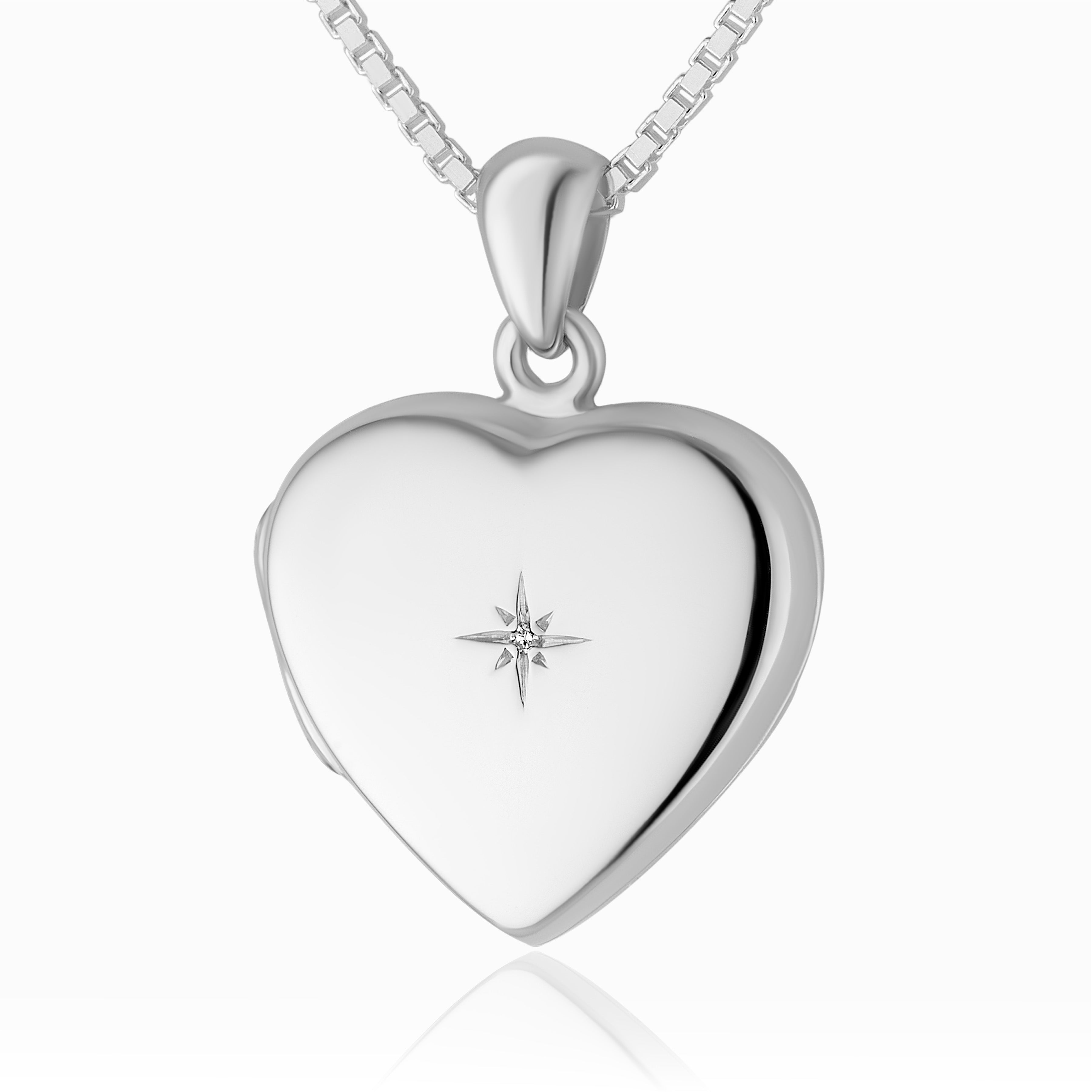 Silver heart locket with diamond discount