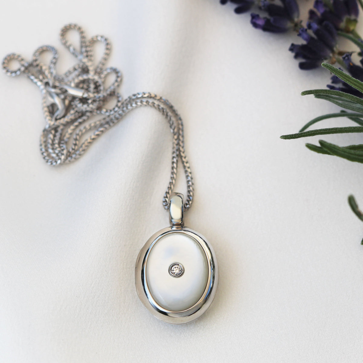 Product title: White Gold, Diamond and Mother of Pearl Locket, product type: Locket
