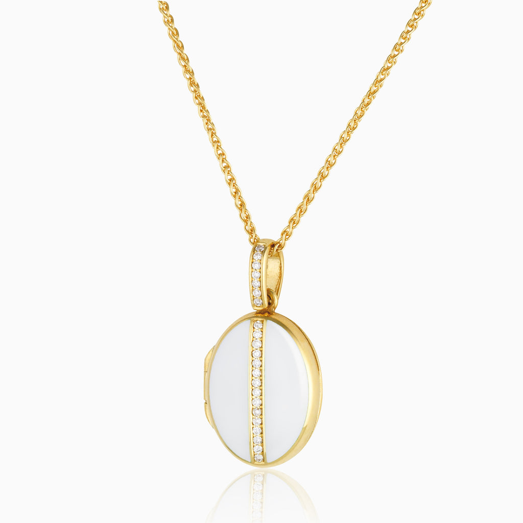 Product title: 18 ct Petite White Enamel and Diamond Locket, product type: 