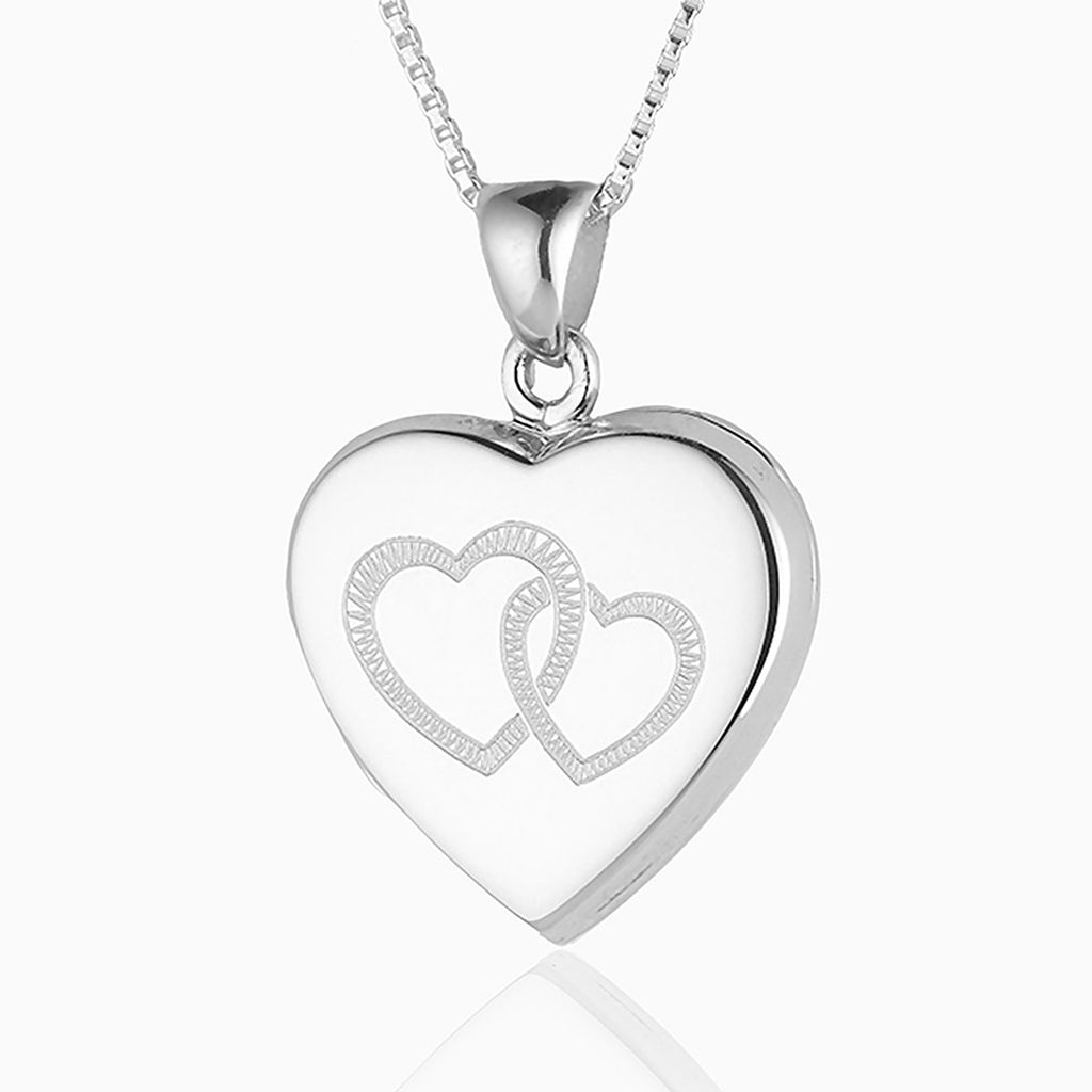 925 sterling silver heart locket with engraved entwined hearts
