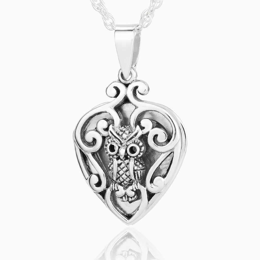 925 sterling silver heart owl filigree locket