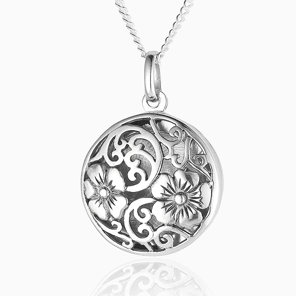 925 sterling silver round floral filigree cut out locket