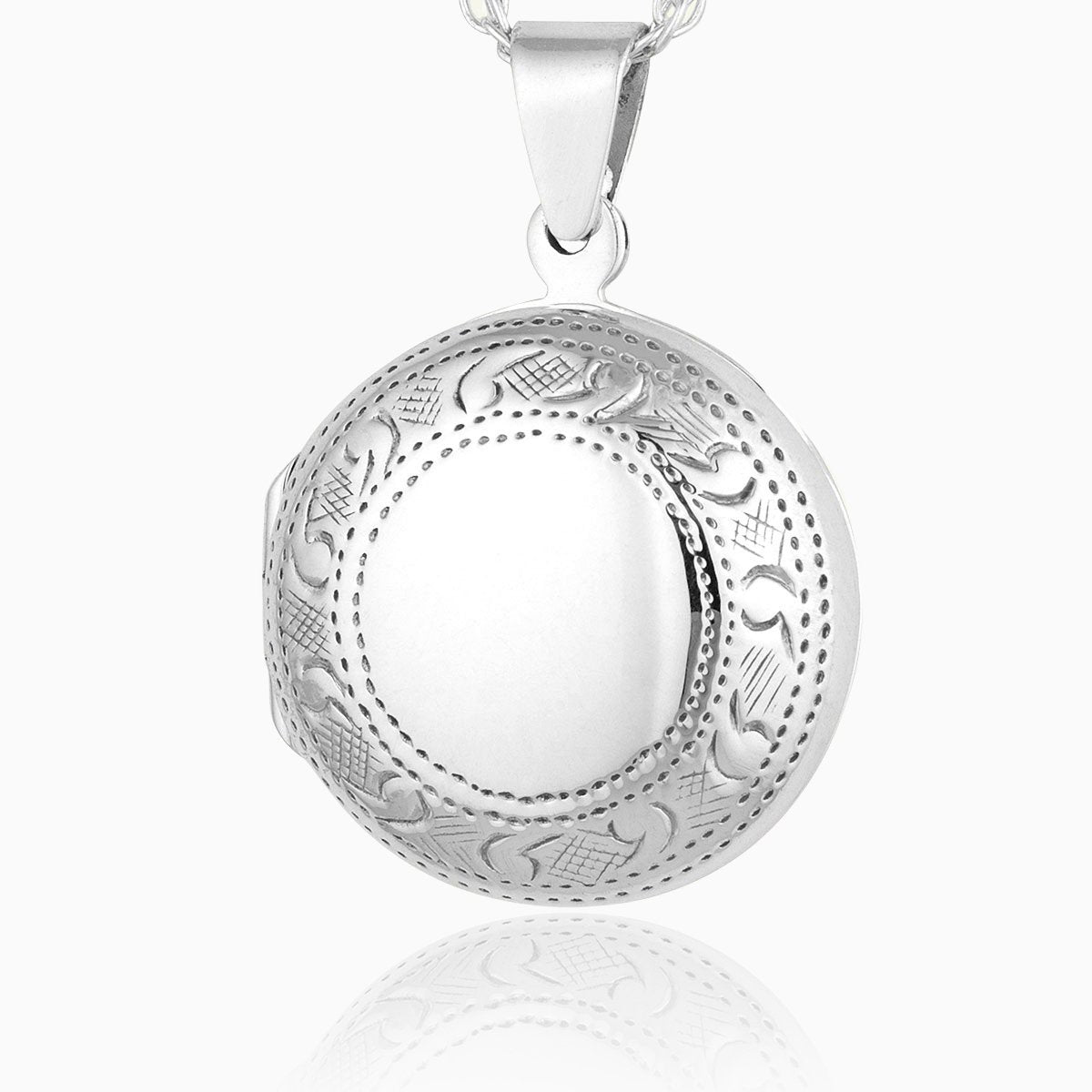 925 sterling silver round locket with engraved border