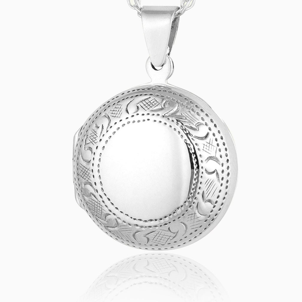 925 sterling silver round locket with engraved border