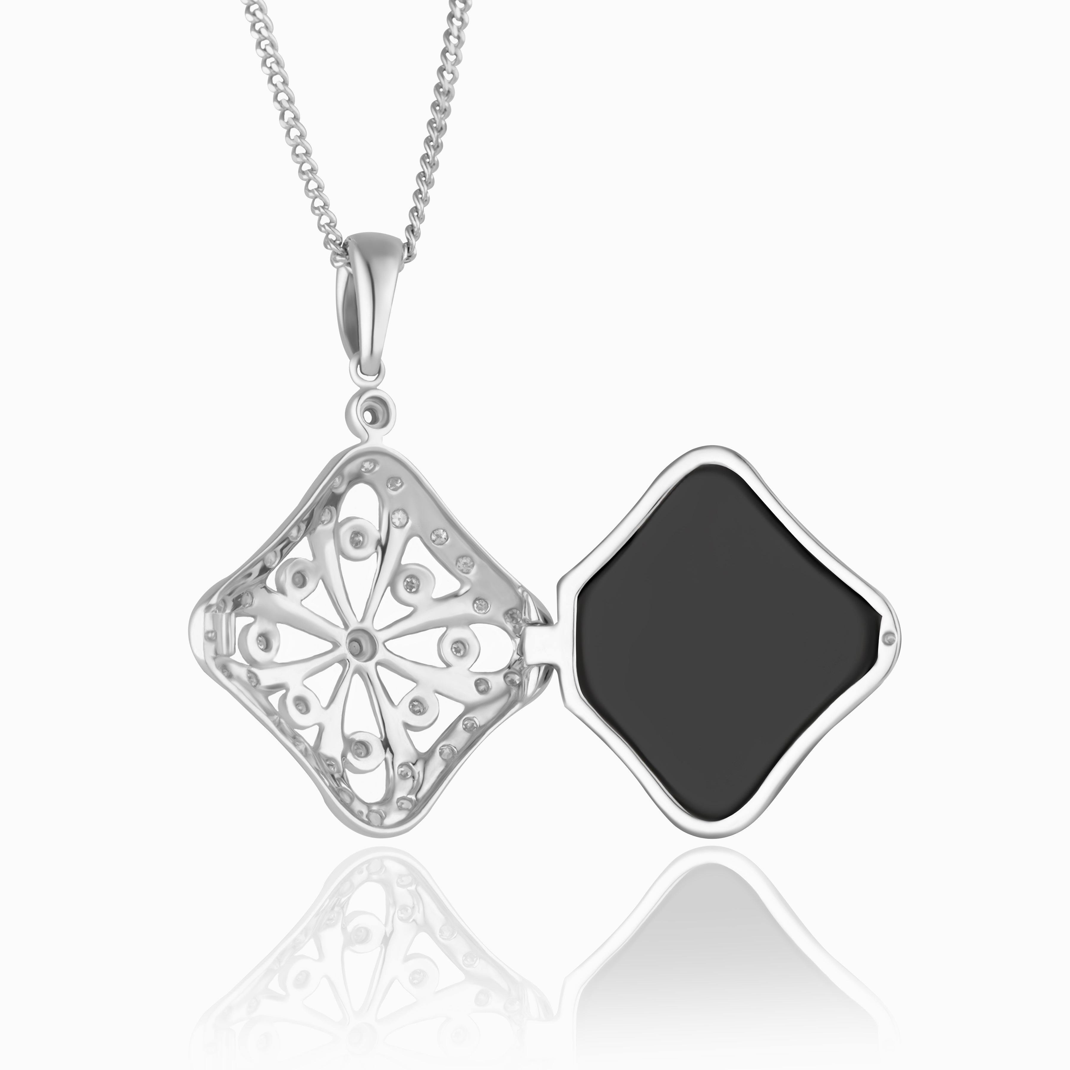 Product title: Diamond and Onyx White Gold Locket, product type: Locket