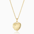 9 ct gold heart locket embossed with a floral design on a 9 ct gold rope chain