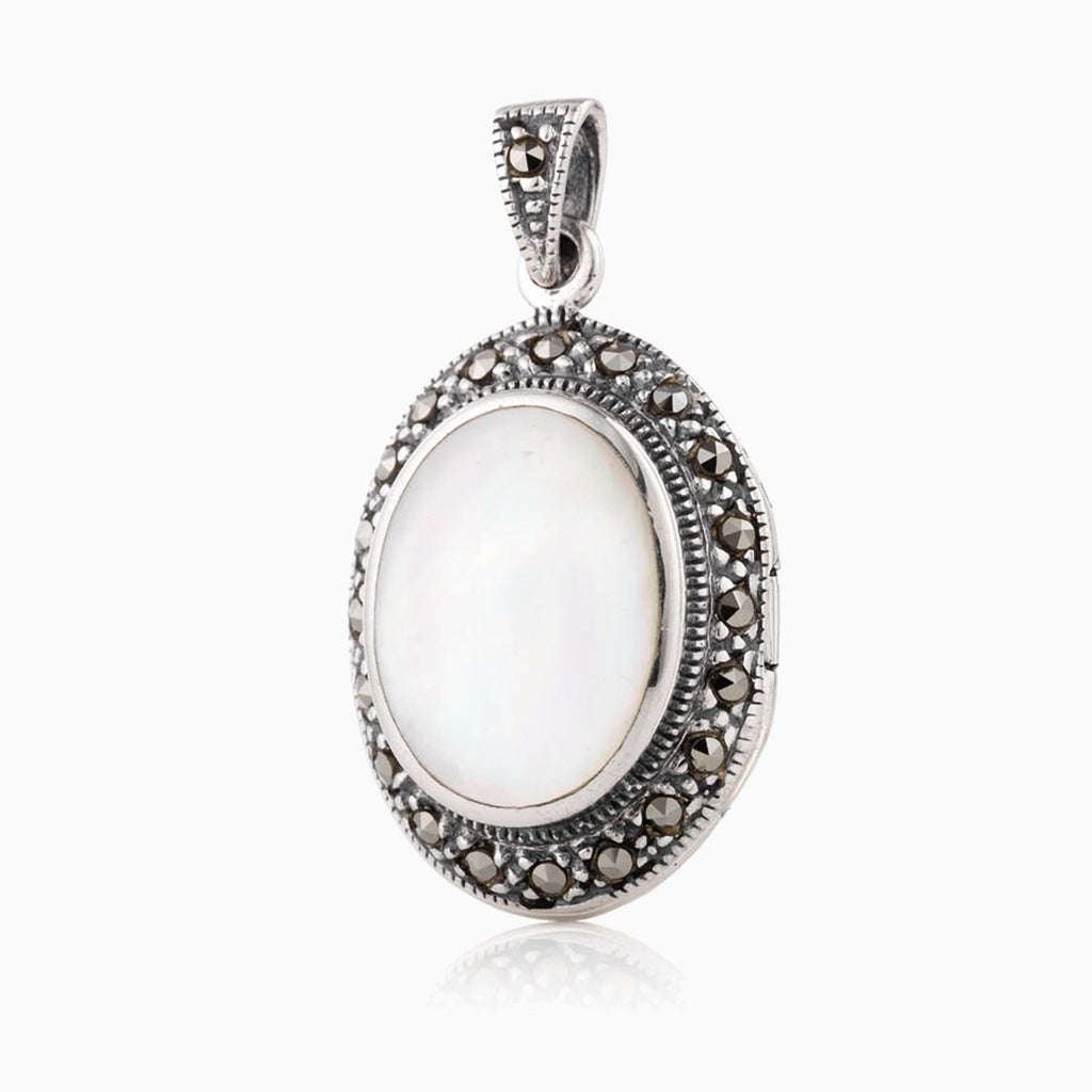 Product title: Mother of Pearl and Marcasite Locket, product type: Locket