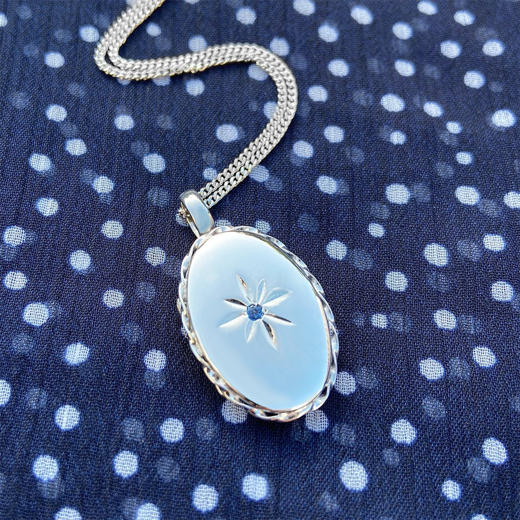 Product title: White Gold and Sapphire Locket, product type: Locket