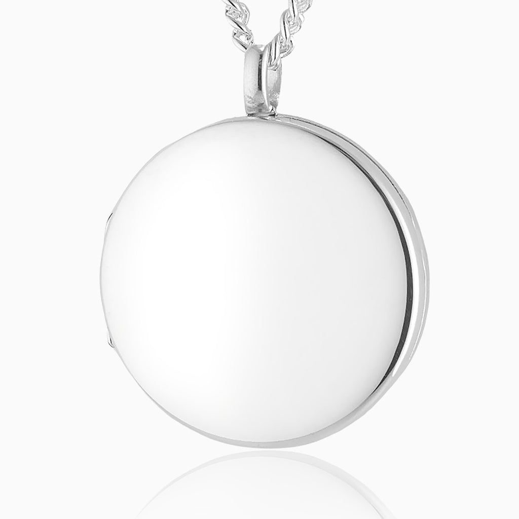 925 sterling silver large round plain locket on a sterling silver curb chain