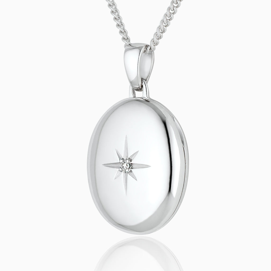 A close up photo of the Premium White Gold and Diamond Oval Locket