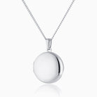 Front shot of a premium white gold white locket with 9 ct white gold curb chain.