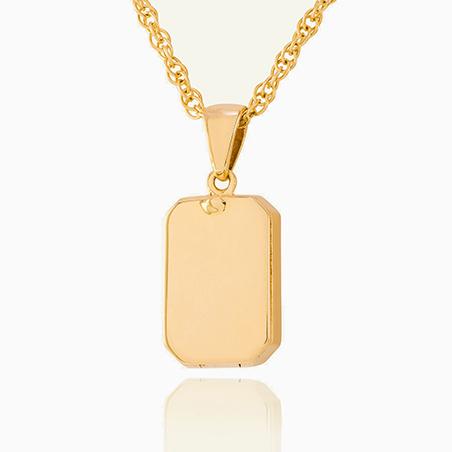 Back of a 9 ct gold tabular shaped locket on a 9 ct gold rope chain
