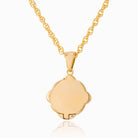 Back view of a 9 ct gold tipped square locket, on a 9 ct rope chain