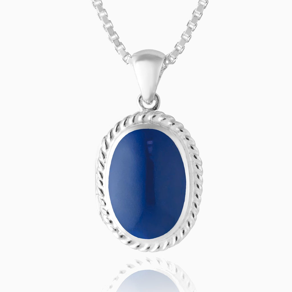 Sterling silver 925 oval locket with lapis lazuli stone setting. 