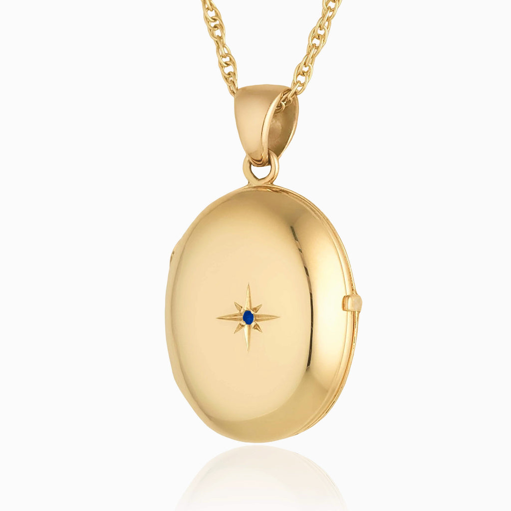 Product title: Dainty Gold Sapphire 4-Photo Locket, product type: Necklaces