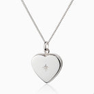 Sterling silver 925 heart locket set with a diamond, on a sterling silver curb chain.