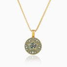 18 ct round gold locket set with a micromosaic floral design on an 18 ct gold franco chain