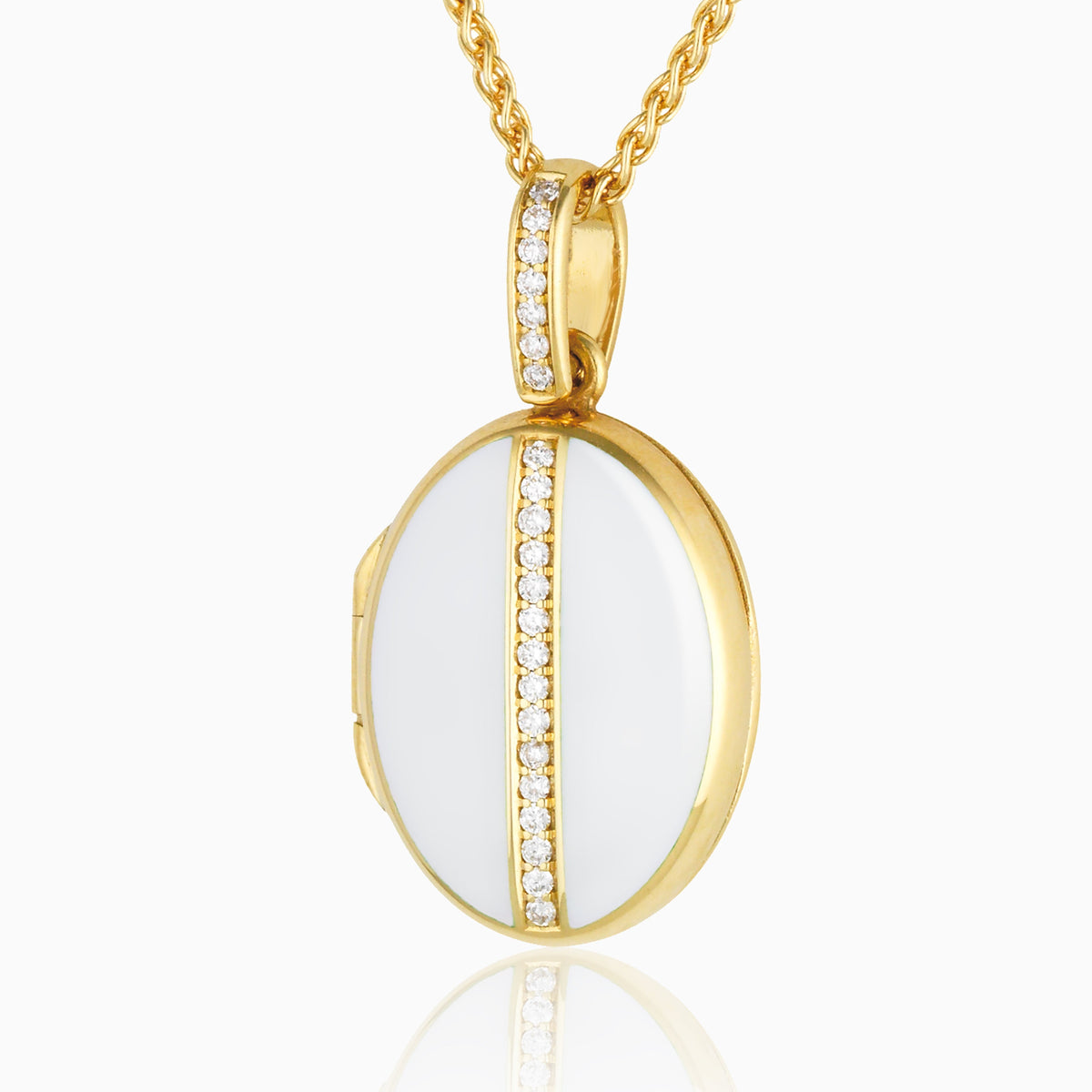 Product title: 18 ct Petite White Enamel and Diamond Locket, product type: 