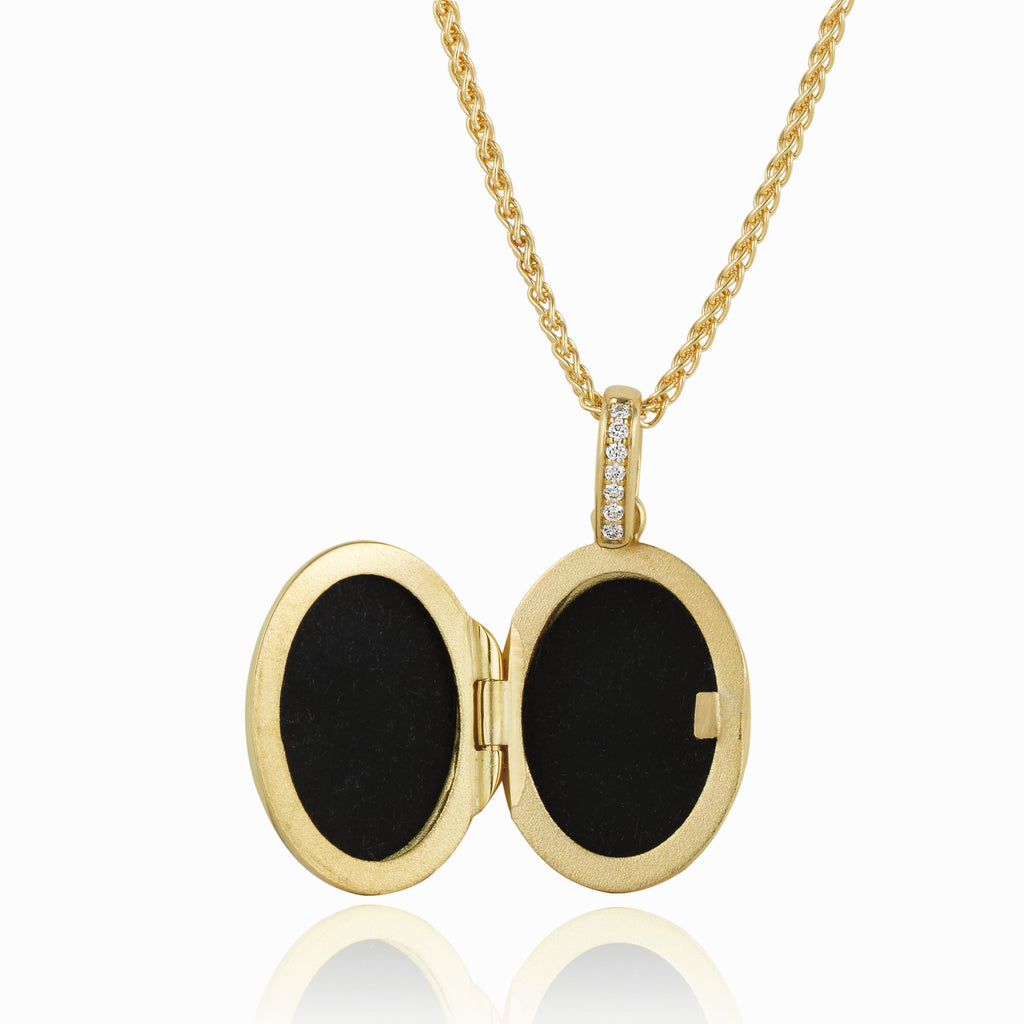 Product title: 18 ct Petite White Enamel and Diamond Locket, product type: 