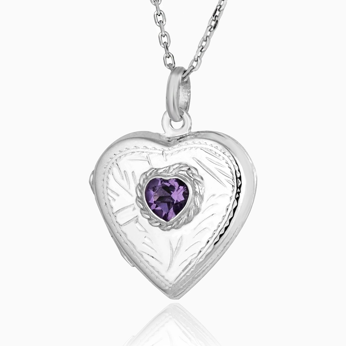 925 sterling silver engraved heart locket with amethyst stone