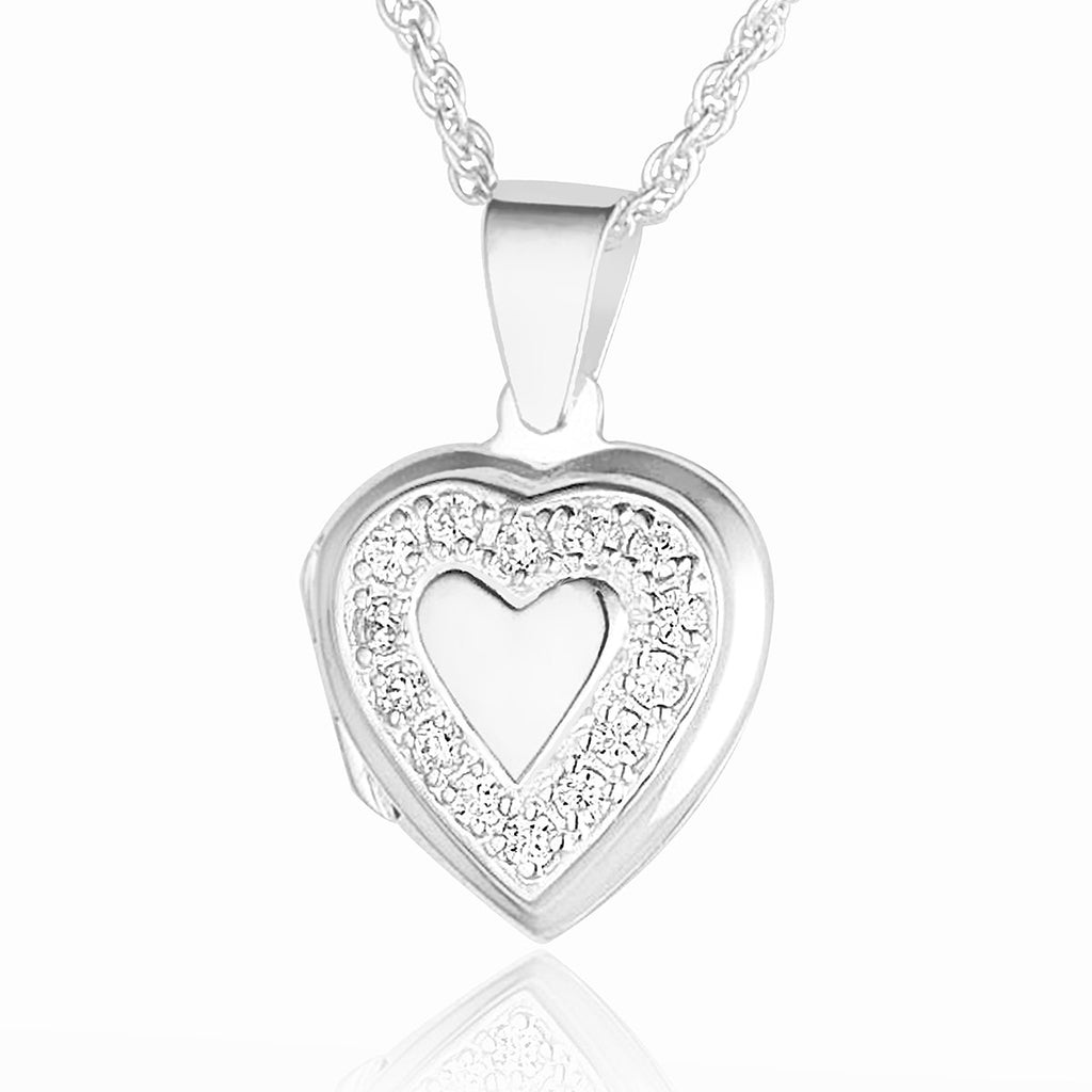 925 sterling silver heart locket with cubic zirconia stones
