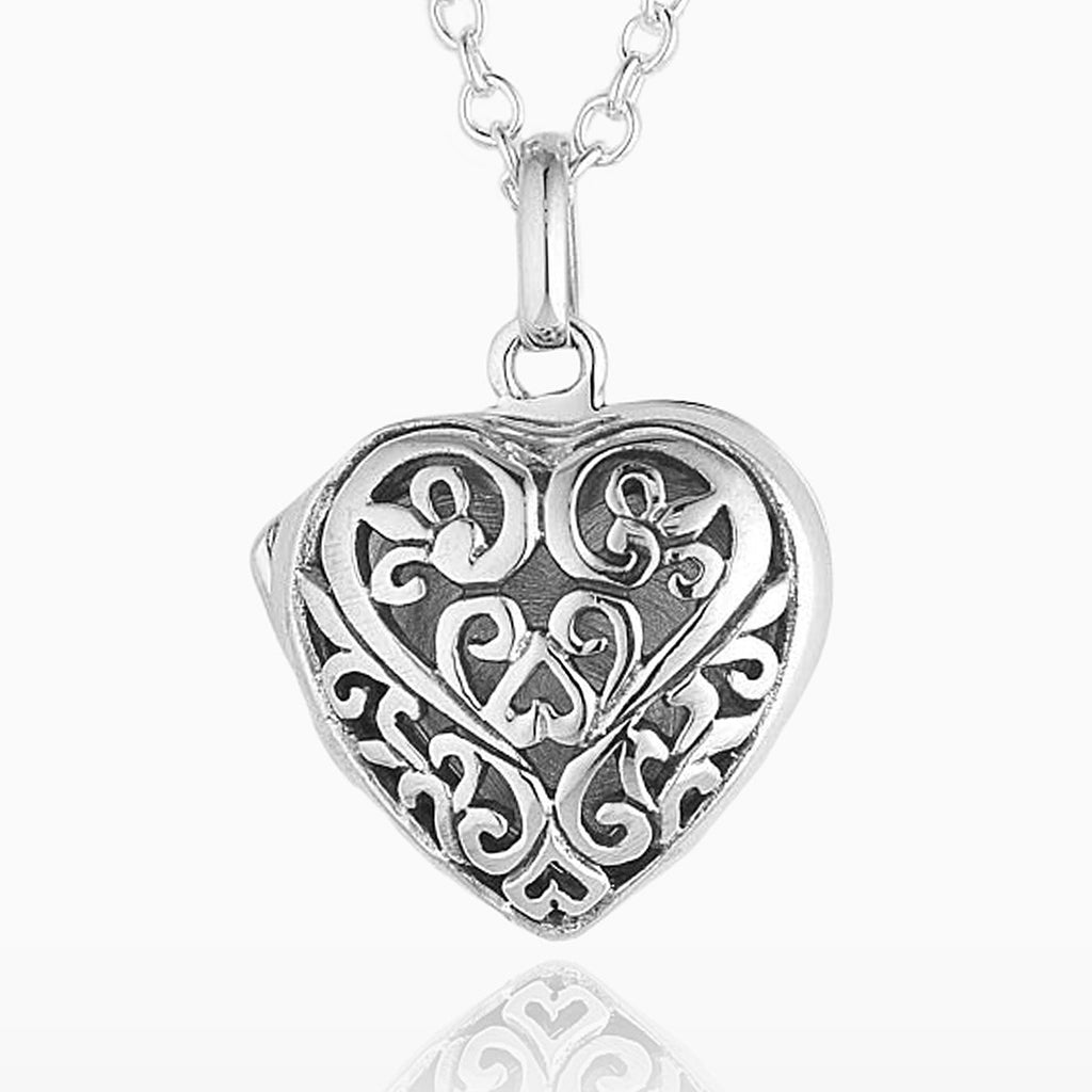925 sterling silver heart cut out filigree locket