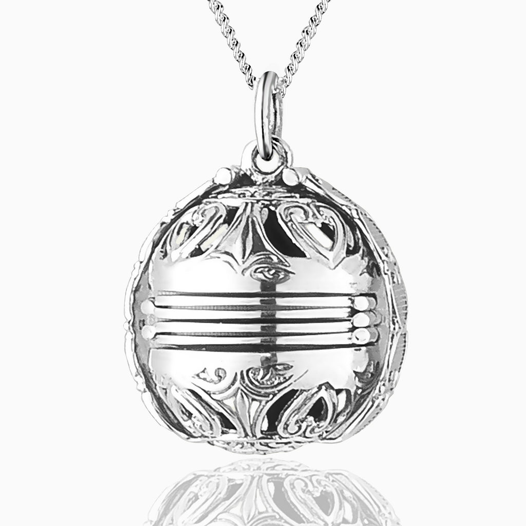 6-photo sterling silver filigree locket ball on a sterling silver curb chain 