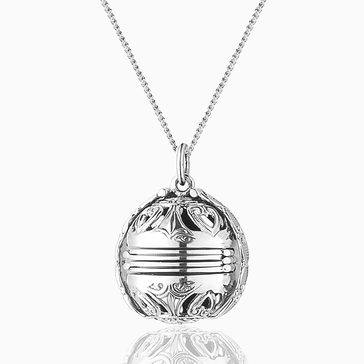 6-photo sterling silver filigree locket ball on a sterling silver curb chain