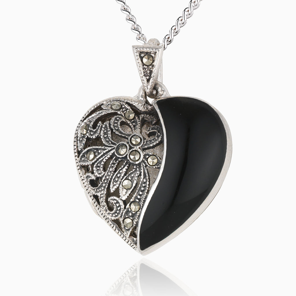 Product title: Onyx and Marcasite Locket, product type: Necklaces