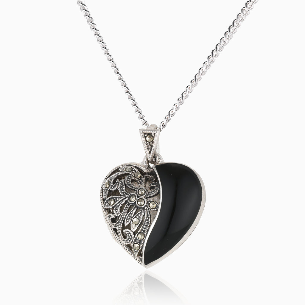 Product title: Onyx and Marcasite Locket, product type: Necklaces