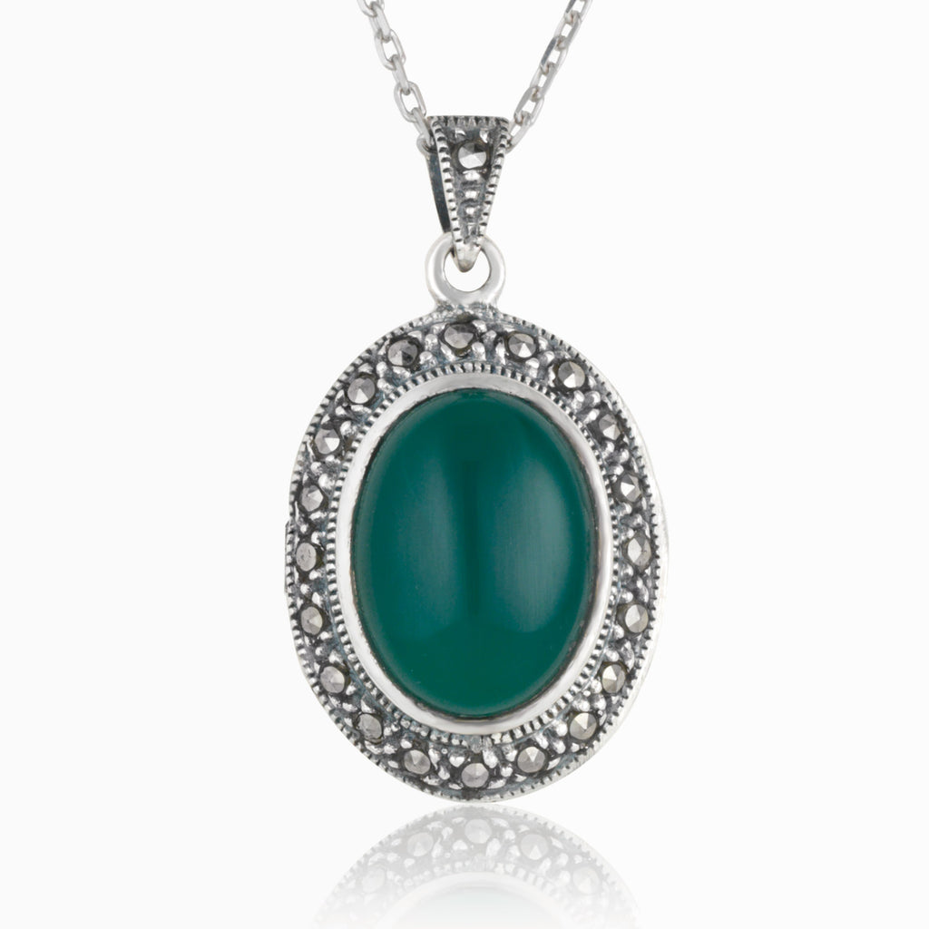 Product title: Green Agate and Marcasite Locket, product type: 