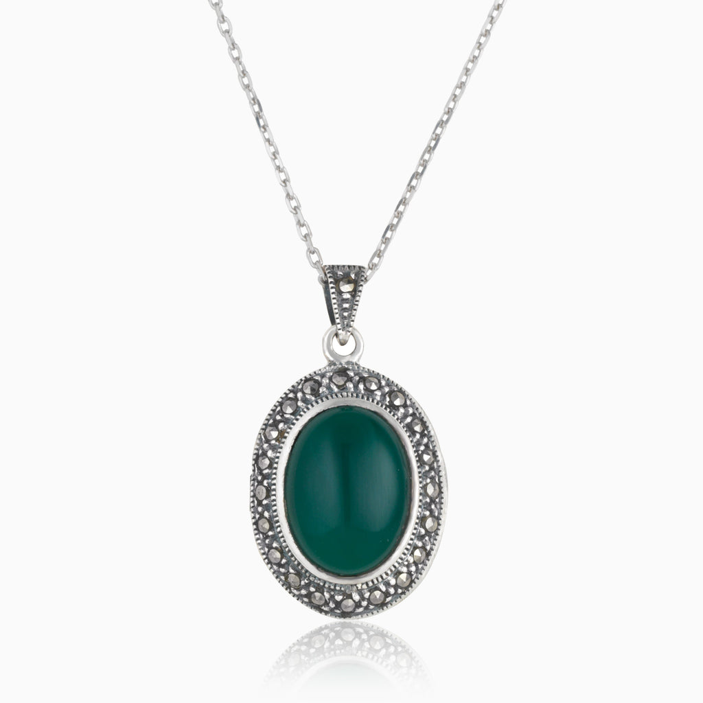 Product title: Green Agate and Marcasite Locket, product type: 
