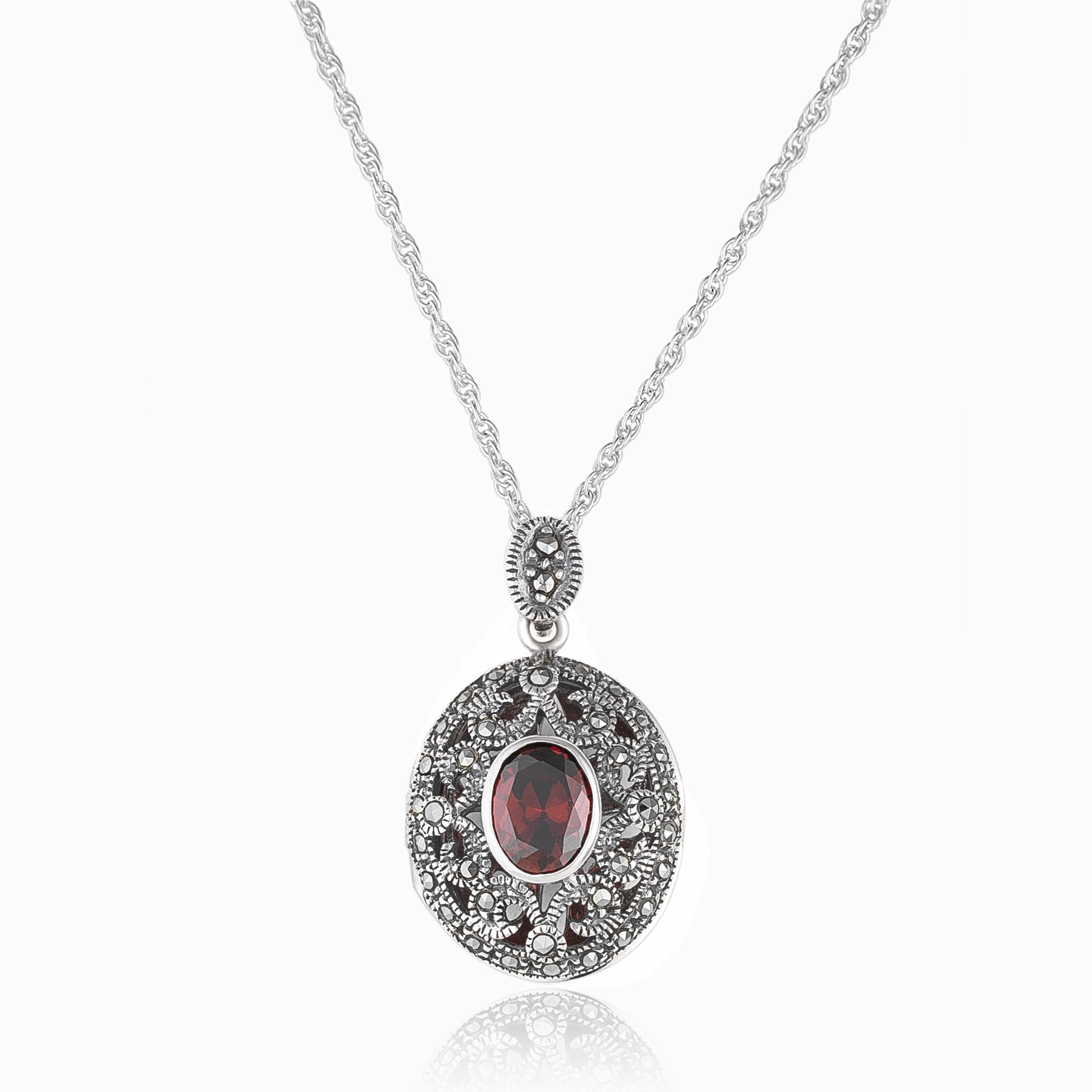 Product title: Garnet and Marcasite Oval Locket, product type: Locket
