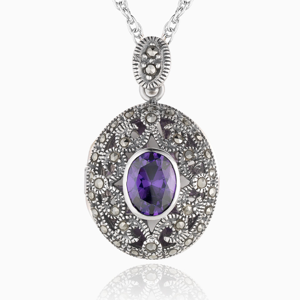 Product title: Marcasite and Amethyst Oval Locket, product type: Locket