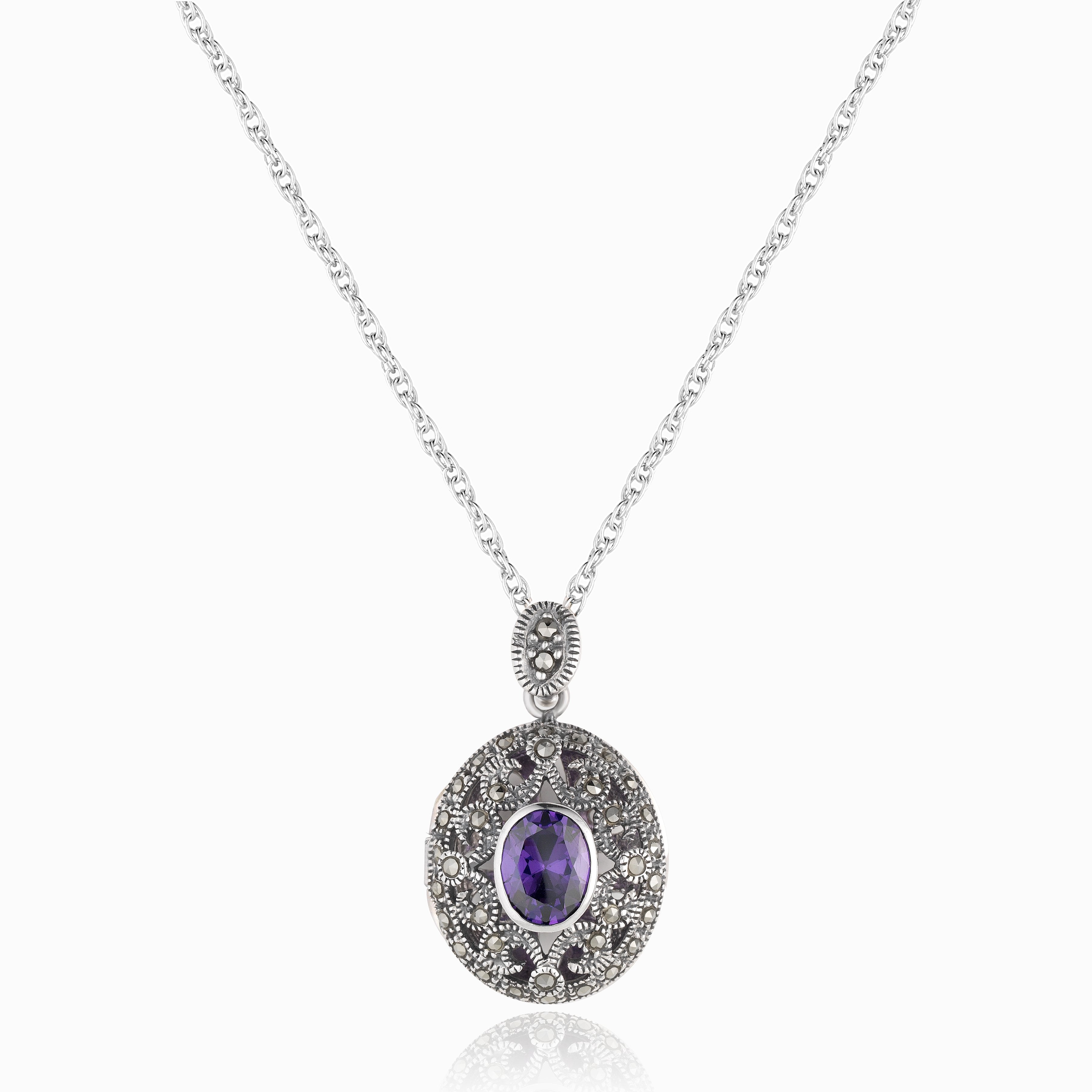 Product title: Marcasite and Amethyst Oval Locket, product type: Locket