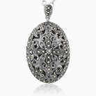 925 sterling silver large oval marcasite locket