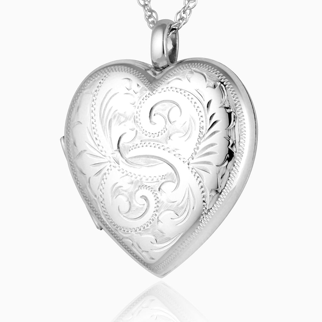925 sterling silver foliate engraved 4 photo heart locket