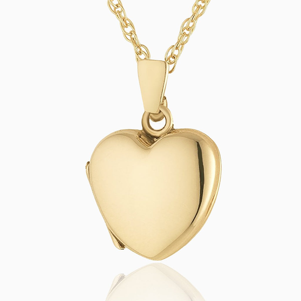 Petite 9 ct gold polished heart locket on a 9 ct gold rope chain