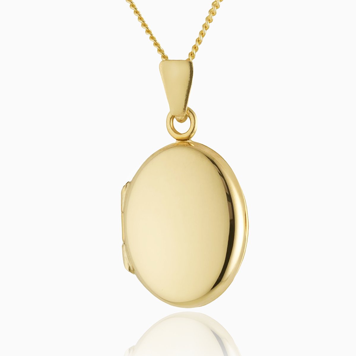 9 ct gold polished oval locket on a 9 ct gold curb chain