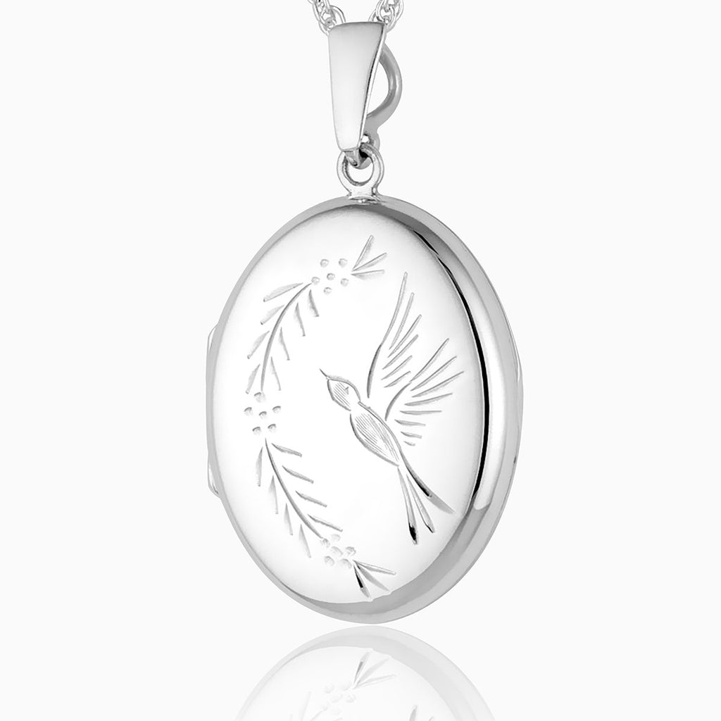925 sterling silver engraved bird oval locket