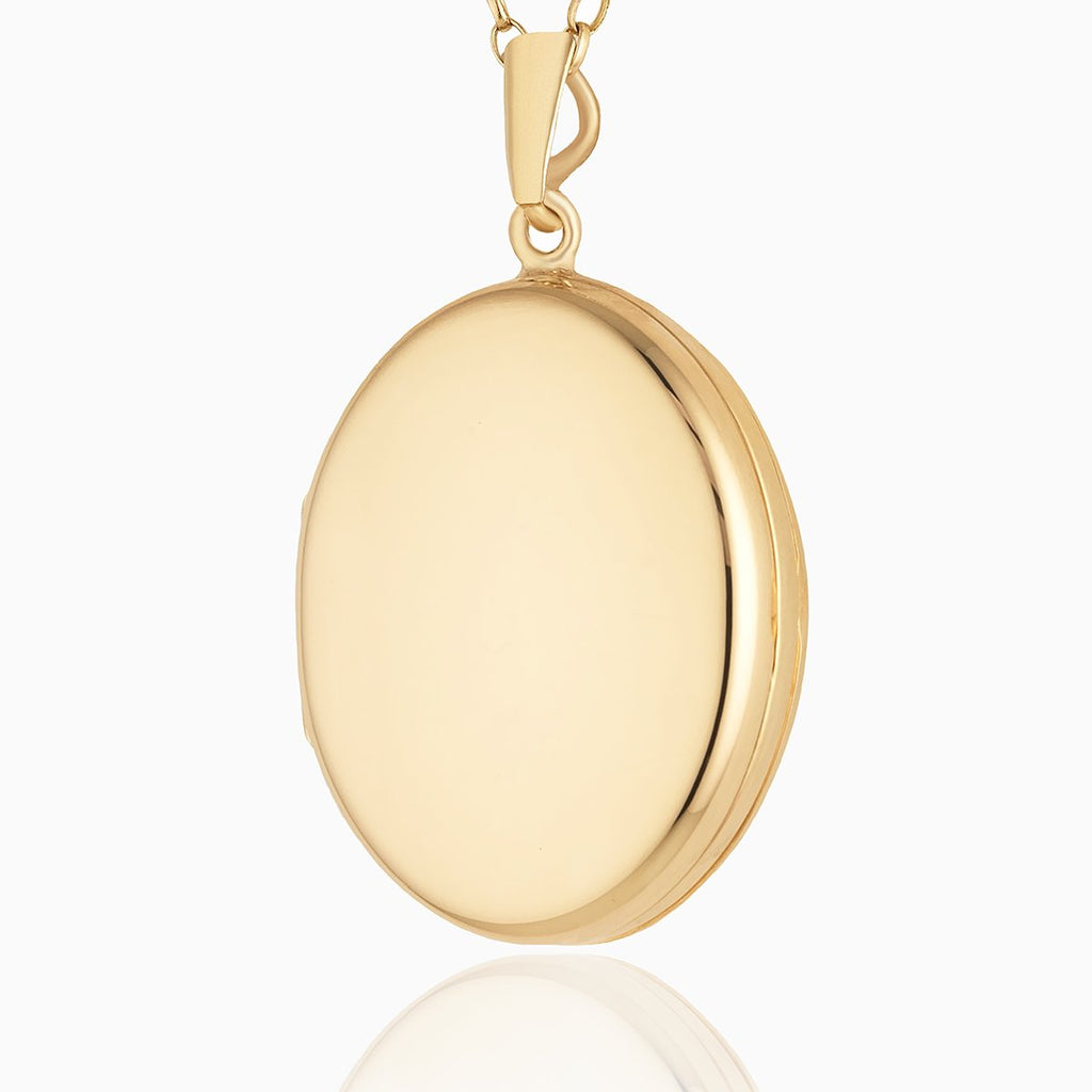 Large 9 ct gold oval 4-photo polished locket on a 9 ct gold rope chain