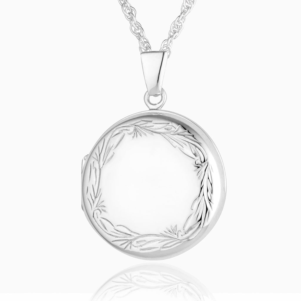 925 sterling silver round locket with engraved foliate border