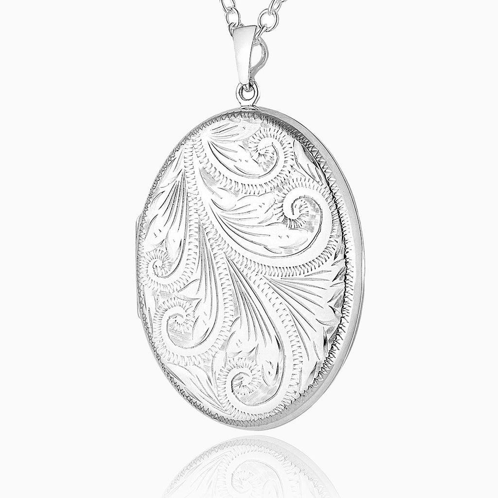 925 sterling silver extra large foliate engraved oval locket