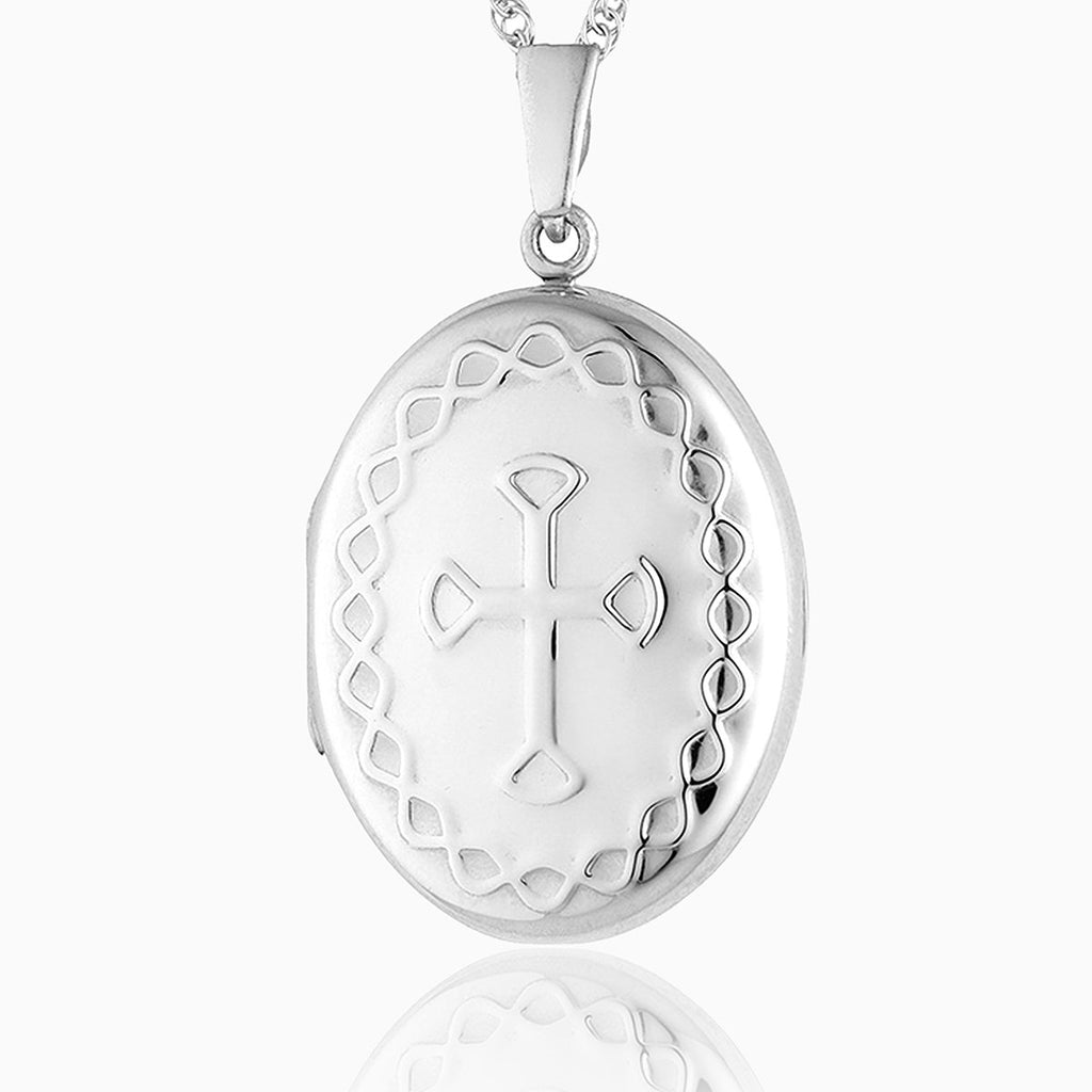 925 sterling silver oval locket with embossed celtic cross design