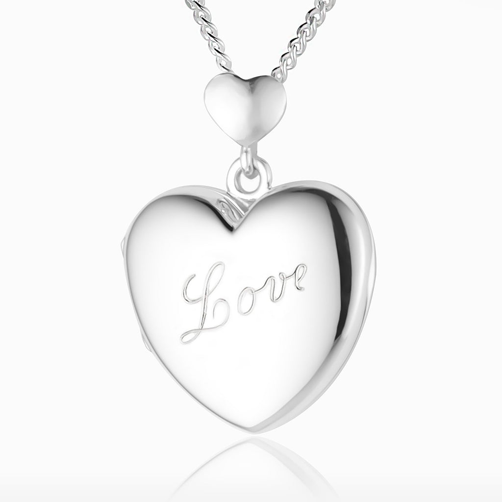 925 sterling silver heart locket with love engraving and heart bail