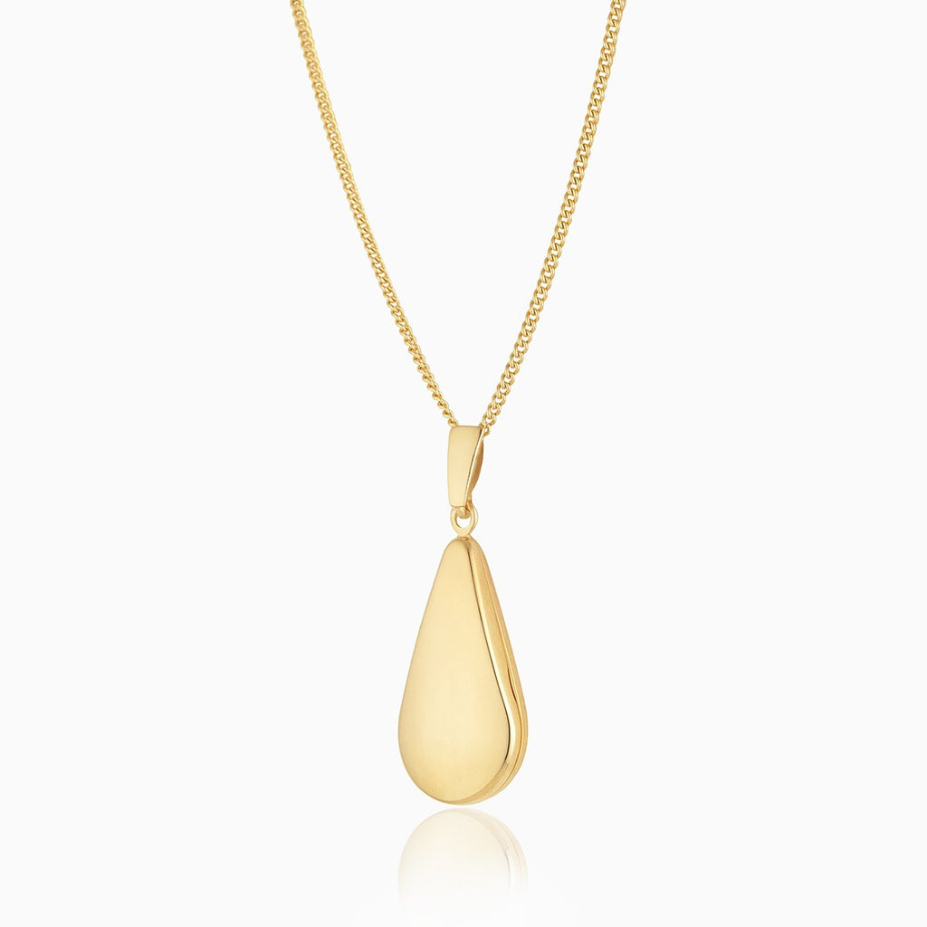 9 ct gold polished teardrop-shaped locket on a 9 ct gold curb chain