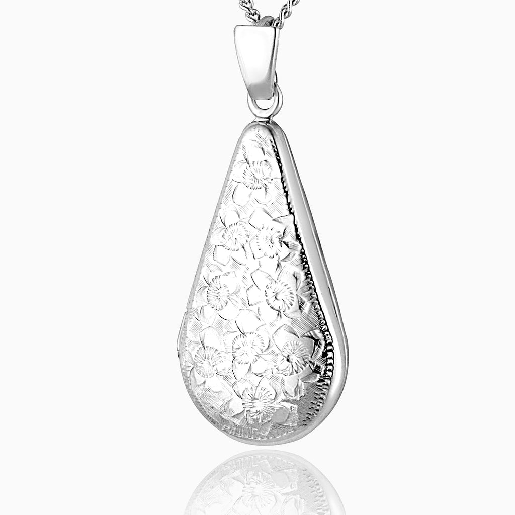 Product title: Silver Floral Teardrop Locket, product type: Necklaces