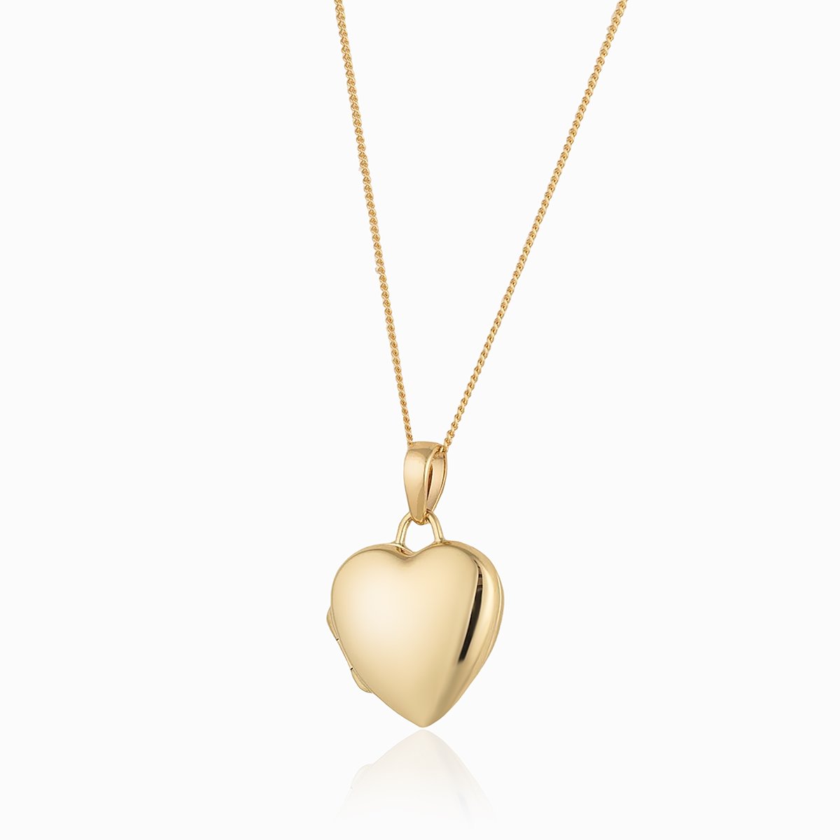 9 ct gold polished heart locket on a 9 ct gold curb chain
