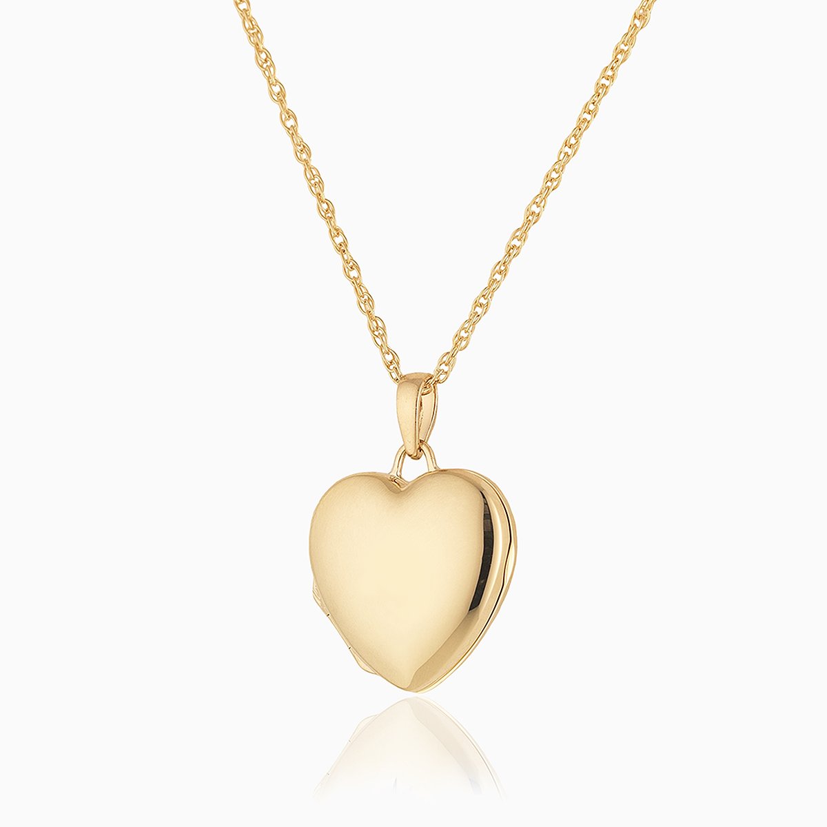 9 ct gold polished heart locket on a 9 ct gold rope chain